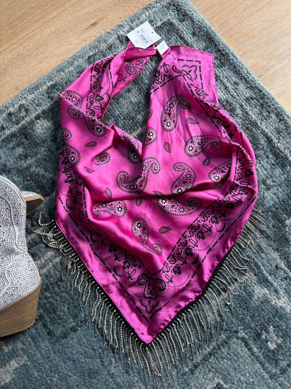 Altar’d State hot pink rhinestone bandanna/ top
